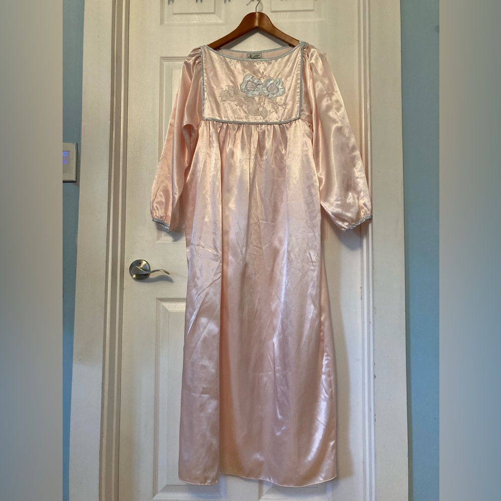 J.O Intimates Vintage Satin Long Pink Nightgown